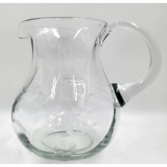 Princess House Heritage Clear Glass Pitcher Etched Grapes 2 Qt Water Juice USA - Picture 12 of 16